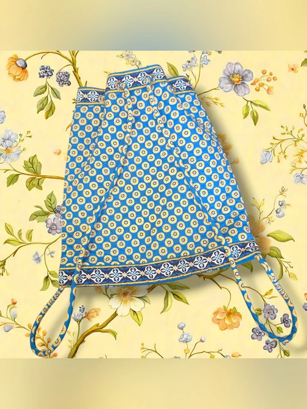 Vera Bradley Bright Blue and Yellow Floral Drawstring Sling Backpack
